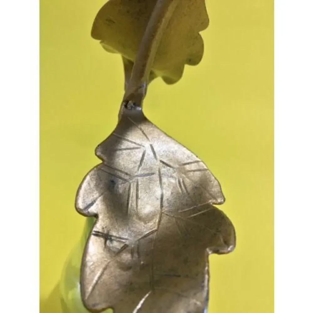 Vintage‎ Large Hand Blown Clear Art Glass Pear With Gold Metal Leaves